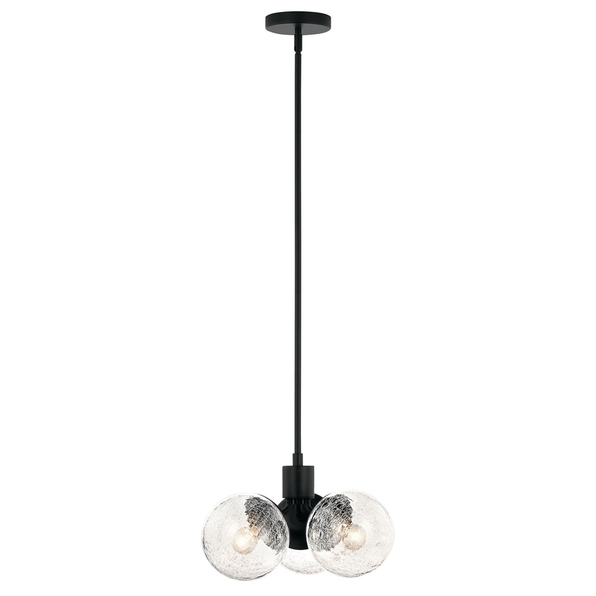 Kichler Silvarious 9in 3-Light Convertible Pendant/Semi-Flush | Playful Black Steel with Clear Crackle Glass | Dining Room & Living | Model 52700BK