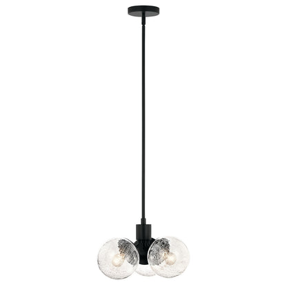 Kichler Silvarious 9in 3-Light Convertible Pendant/Semi-Flush | Playful Black Steel with Clear Crackle Glass | Dining Room & Living | Model 52700BK