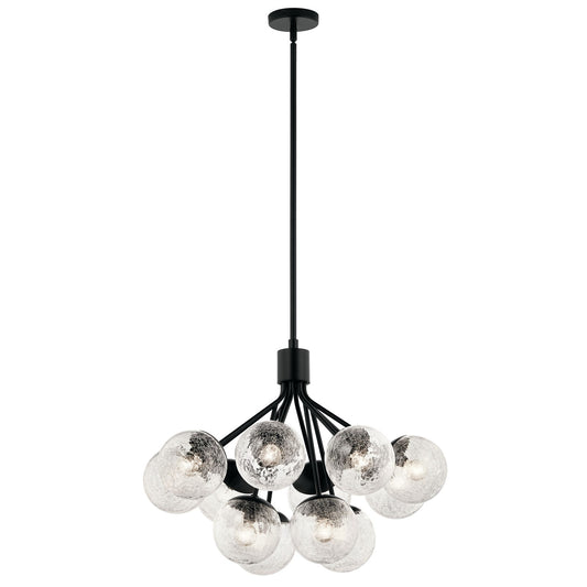 Kichler Silvarious 12-Light 22in Chandelier/Semi-Flush | Black Steel and Clear Crackle Glass | Dining Room & Living Room | 22.25in H | Model 52701BK