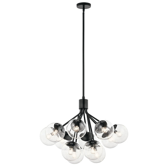 Kichler Silvarious 22in 12-Light Chandelier/Semi-Flush | Modern Black and Clear Glass | Dining Room & Living Room | 22 x 22 x 22 in | Model 52701BKCLR