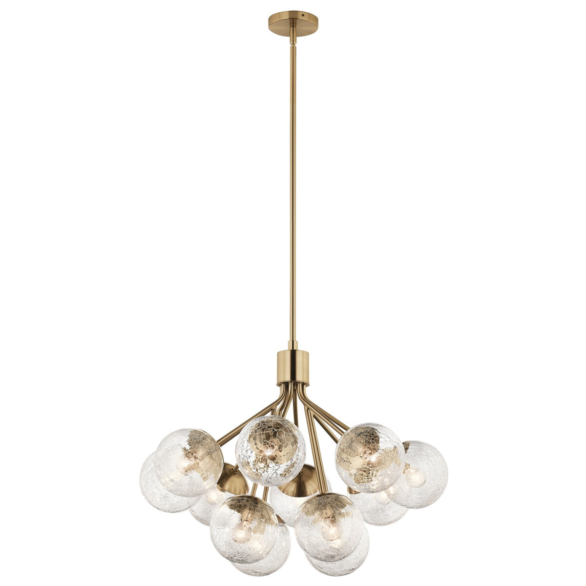 Kichler Silvarious 22in 12-Light Chandelier/Semi-Flush | Modern Champagne Bronze and Clear Crackle Glass | Dining Room & Living Room | Model 52701CPZ