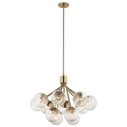 Kichler Silvarious 22in 12-Light Chandelier/Semi-Flush | Modern Champagne Bronze and Clear Crackle Glass | Dining Room & Living Room | Model 52701CPZ