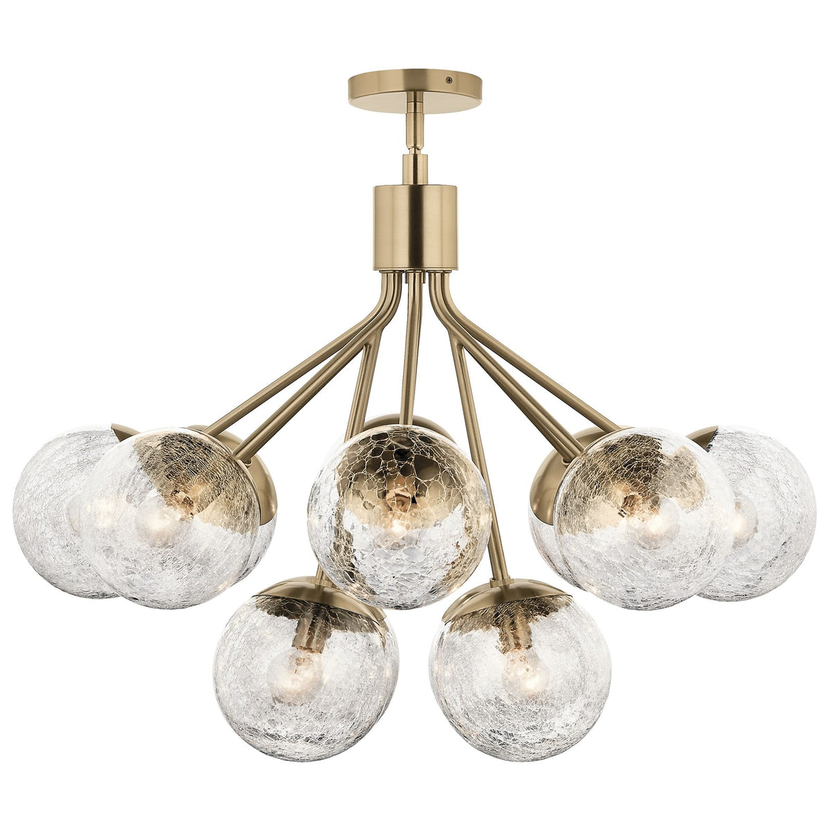 Kichler Silvarious 22in 12-Light Chandelier/Semi-Flush | Modern Champagne Bronze and Clear Crackle Glass | Dining Room & Living Room | Model 52701CPZ