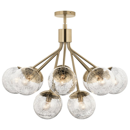 Kichler Silvarious 22in 12-Light Chandelier/Semi-Flush | Modern Champagne Bronze and Clear Crackle Glass | Dining Room & Living Room | Model 52701CPZ