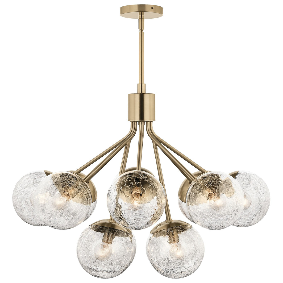 Kichler Silvarious 22in 12-Light Chandelier/Semi-Flush | Modern Champagne Bronze and Clear Crackle Glass | Dining Room & Living Room | Model 52701CPZ