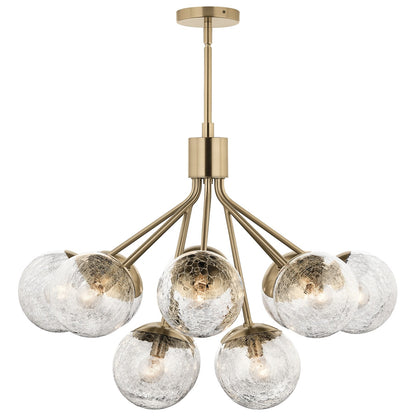 Kichler Silvarious 22in 12-Light Chandelier/Semi-Flush | Modern Champagne Bronze and Clear Crackle Glass | Dining Room & Living Room | Model 52701CPZ