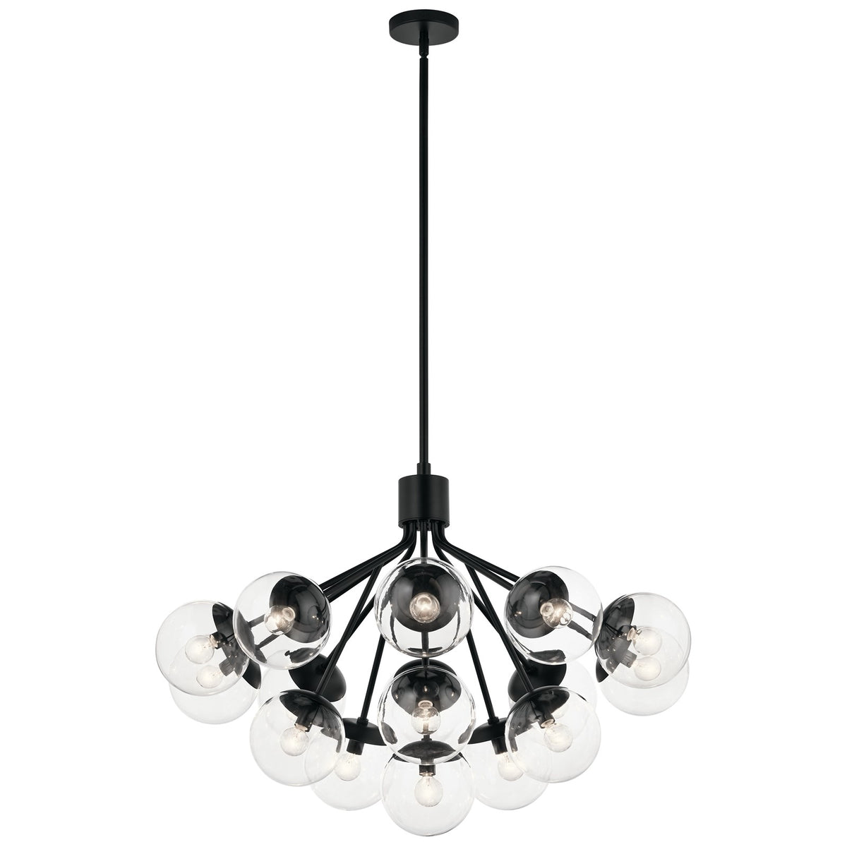 Kichler Silvarious 26in 16-Light Chandelier | Sputnik Black and Clear Glass | Dining Room & Living Room | Model 52702BKCLR