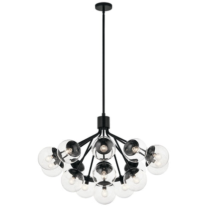 Kichler Silvarious 26in 16-Light Chandelier | Sputnik Black and Clear Glass | Dining Room & Living Room | Model 52702BKCLR