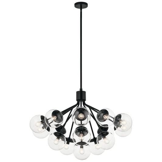 Kichler Silvarious 26in 16-Light Chandelier | Sputnik Black and Clear Glass | Dining Room & Living Room | Model 52702BKCLR