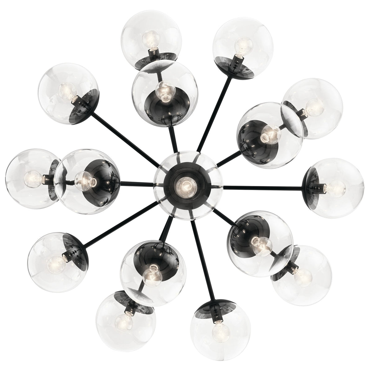 Kichler Silvarious 26in 16-Light Chandelier | Sputnik Black and Clear Glass | Dining Room & Living Room | Model 52702BKCLR
