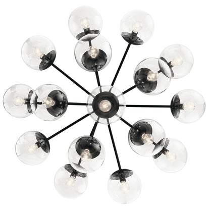 Kichler Silvarious 26in 16-Light Chandelier | Sputnik Black and Clear Glass | Dining Room & Living Room | Model 52702BKCLR