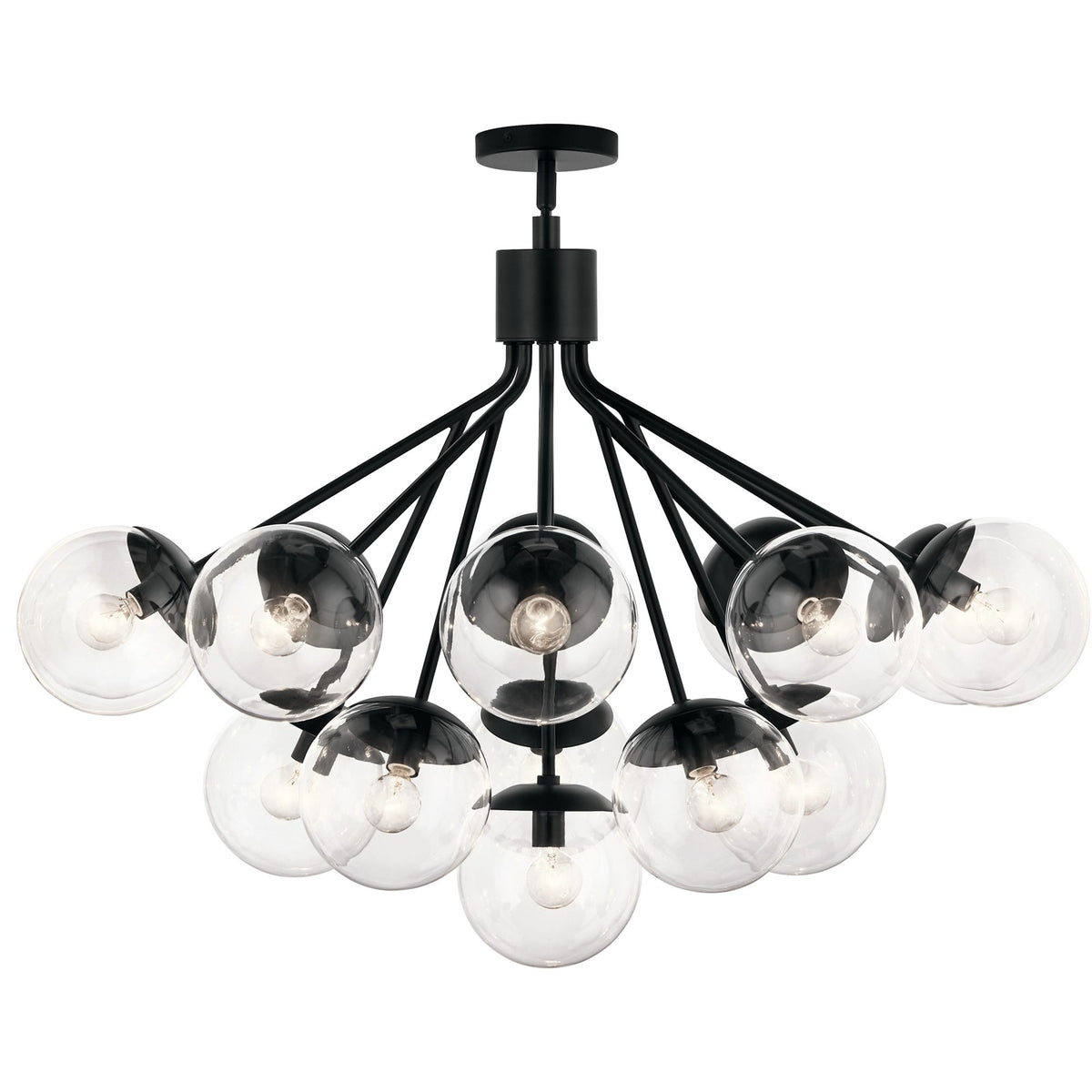 Kichler Silvarious 26in 16-Light Chandelier | Sputnik Black and Clear Glass | Dining Room & Living Room | Model 52702BKCLR