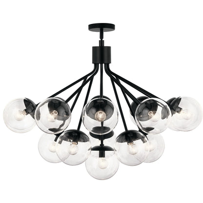 Kichler Silvarious 26in 16-Light Chandelier | Sputnik Black and Clear Glass | Dining Room & Living Room | Model 52702BKCLR