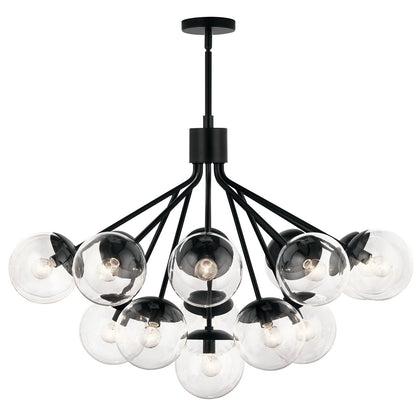 Kichler Silvarious 26in 16-Light Chandelier | Sputnik Black and Clear Glass | Dining Room & Living Room | Model 52702BKCLR