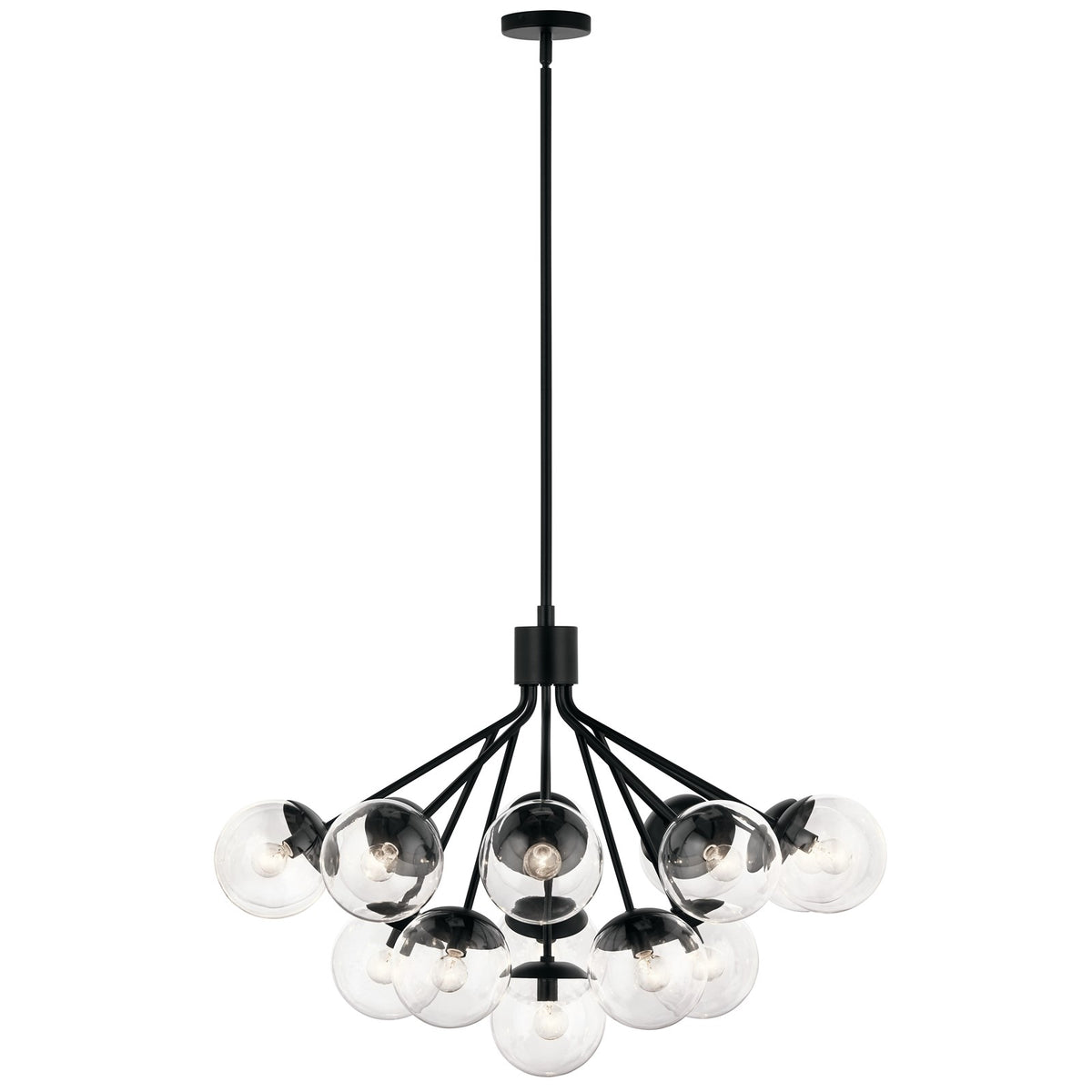 Kichler Silvarious 26in 16-Light Chandelier | Sputnik Black and Clear Glass | Dining Room & Living Room | Model 52702BKCLR