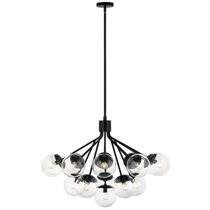 Kichler Silvarious 26in 16-Light Chandelier | Sputnik Black and Clear Glass | Dining Room & Living Room | Model 52702BKCLR