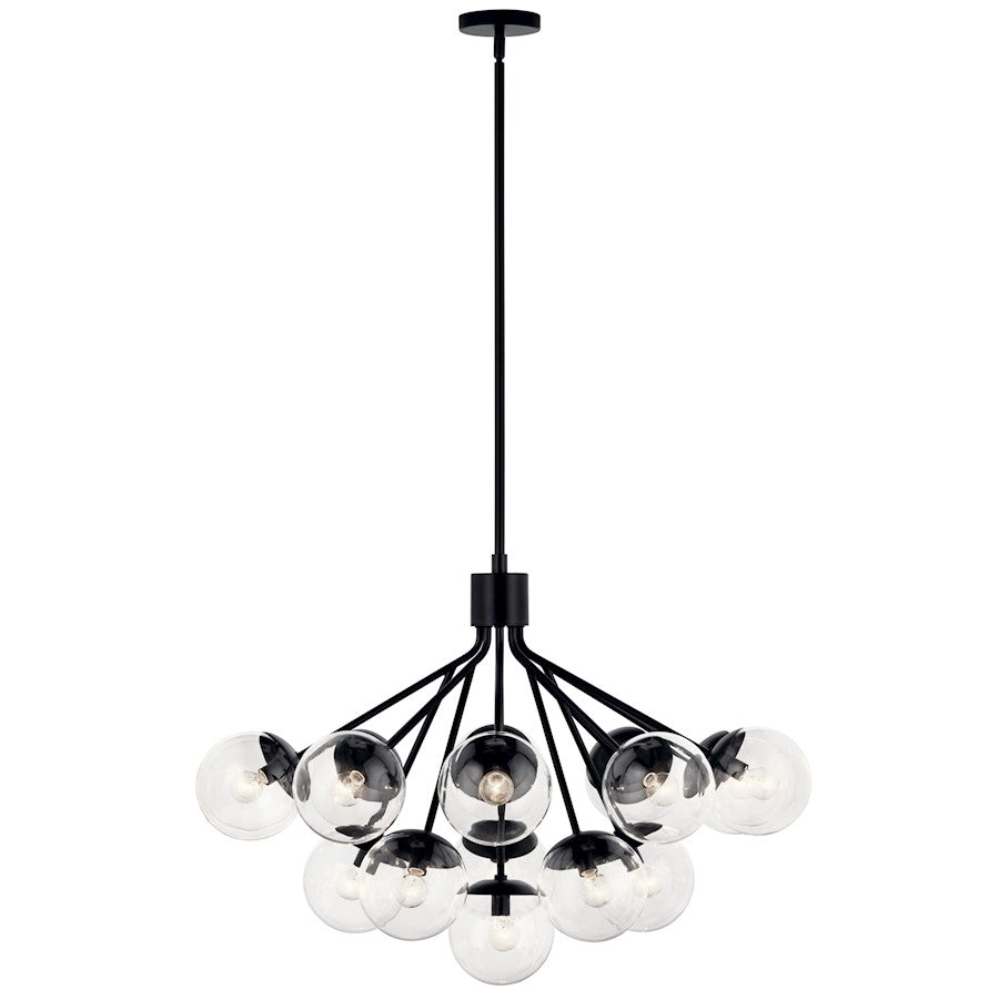 Kichler Silvarious 26in 16-Light Chandelier | Sputnik Black and Clear Glass | Dining Room & Living Room | Model 52702BKCLR