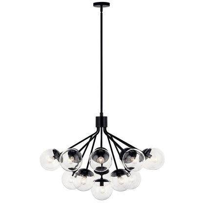 Kichler Silvarious 26in 16-Light Chandelier | Sputnik Black and Clear Glass | Dining Room & Living Room | Model 52702BKCLR