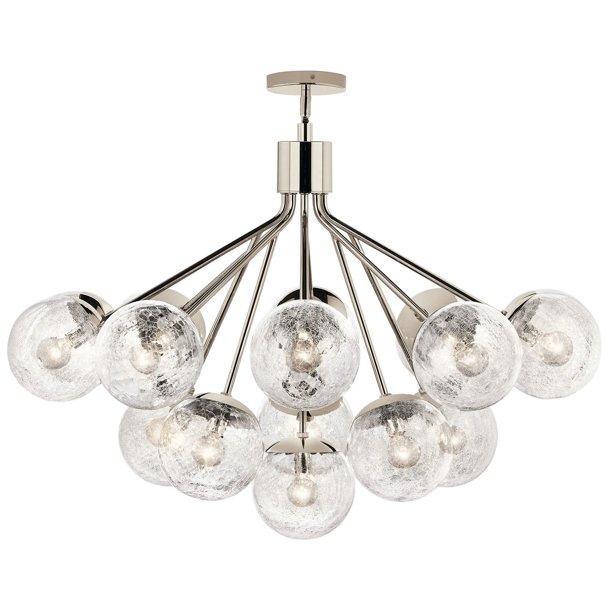 Kichler Silvarious 26in 16-Light Chandelier | Polished Nickel and Clear Crackle Glass | Dining Room & Living Room | 26 in H | Model 52702PN