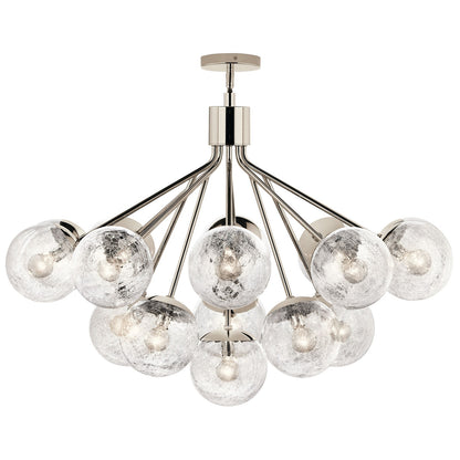 Kichler Silvarious 26in 16-Light Chandelier | Polished Nickel and Clear Crackle Glass | Dining Room & Living Room | 26 in H | Model 52702PN