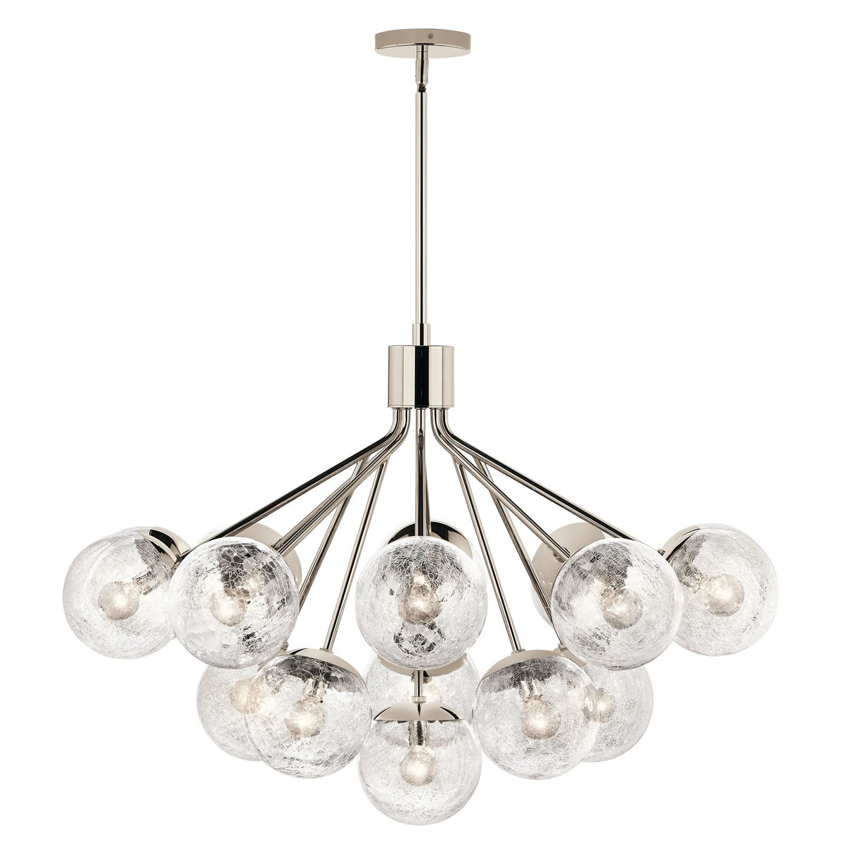 Kichler Silvarious 26in 16-Light Chandelier | Polished Nickel and Clear Crackle Glass | Dining Room & Living Room | 26 in H | Model 52702PN