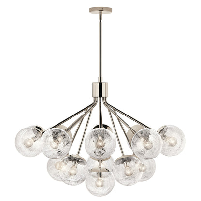 Kichler Silvarious 26in 16-Light Chandelier | Polished Nickel and Clear Crackle Glass | Dining Room & Living Room | 26 in H | Model 52702PN