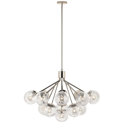 Kichler Silvarious 26in 16-Light Chandelier | Polished Nickel and Clear Crackle Glass | Dining Room & Living Room | 26 in H | Model 52702PN