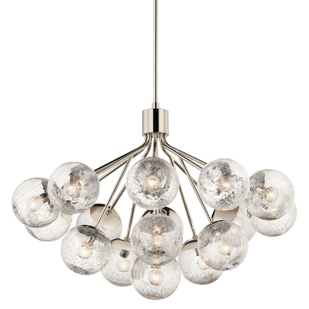 Kichler Silvarious 26in 16-Light Chandelier | Polished Nickel and Clear Crackle Glass | Dining Room & Living Room | 26 in H | Model 52702PN