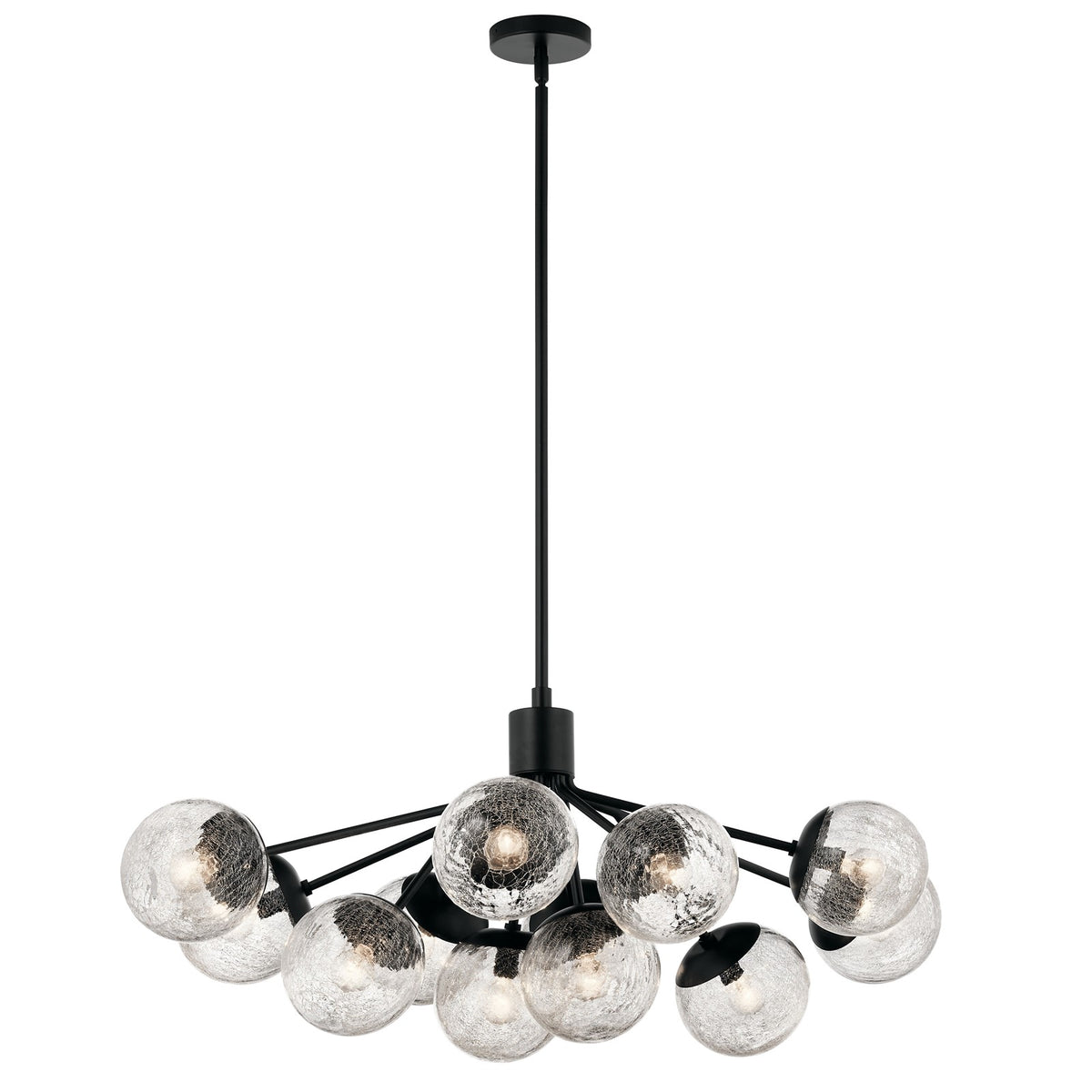 Kichler Silvarious 48in 12-Light Linear Chandelier | Modern Black Steel and Clear Crackle Glass | Dining Room & Living Room | Model 52703BK