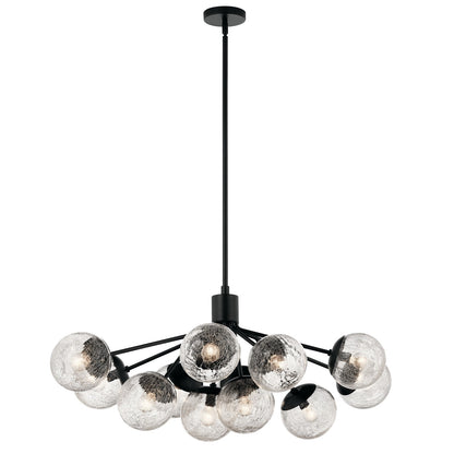 Kichler Silvarious 48in 12-Light Linear Chandelier | Modern Black Steel and Clear Crackle Glass | Dining Room & Living Room | Model 52703BK