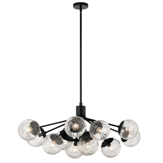 Kichler Silvarious 48in 12-Light Linear Chandelier | Modern Black Steel and Clear Crackle Glass | Dining Room & Living Room | Model 52703BK