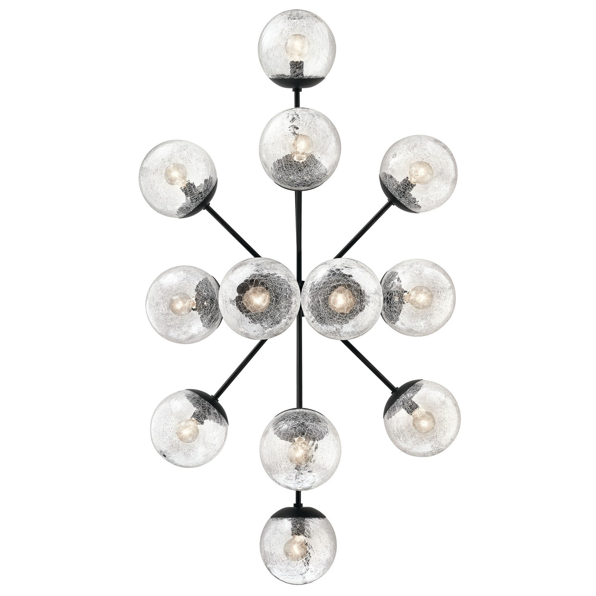Kichler Silvarious 48in 12-Light Linear Chandelier | Modern Black Steel and Clear Crackle Glass | Dining Room & Living Room | Model 52703BK