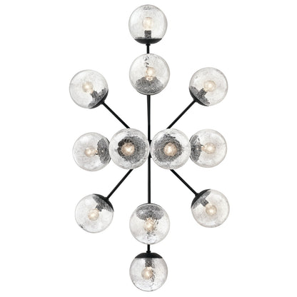Kichler Silvarious 48in 12-Light Linear Chandelier | Modern Black Steel and Clear Crackle Glass | Dining Room & Living Room | Model 52703BK