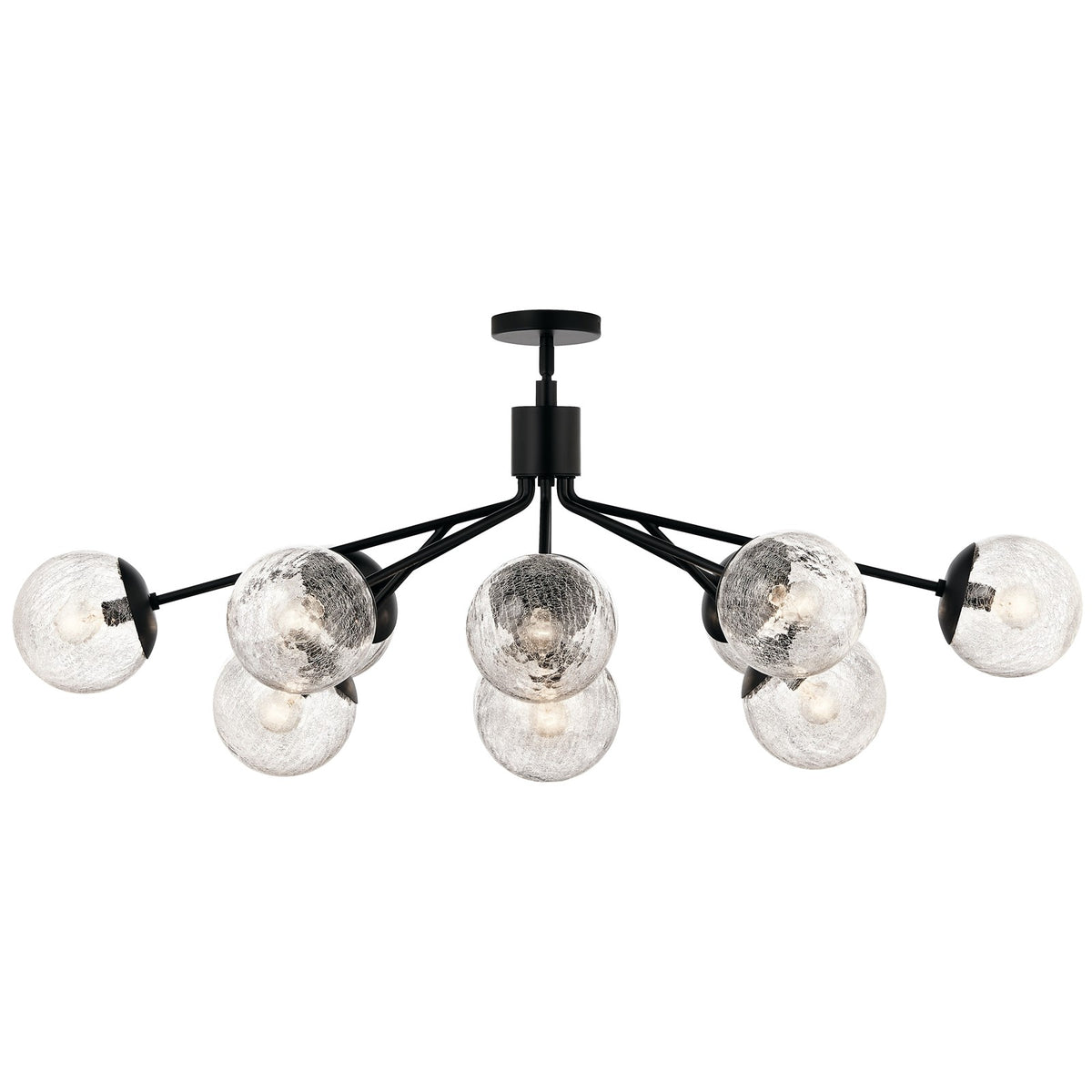 Kichler Silvarious 48in 12-Light Linear Chandelier | Modern Black Steel and Clear Crackle Glass | Dining Room & Living Room | Model 52703BK