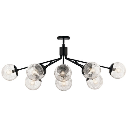 Kichler Silvarious 48in 12-Light Linear Chandelier | Modern Black Steel and Clear Crackle Glass | Dining Room & Living Room | Model 52703BK