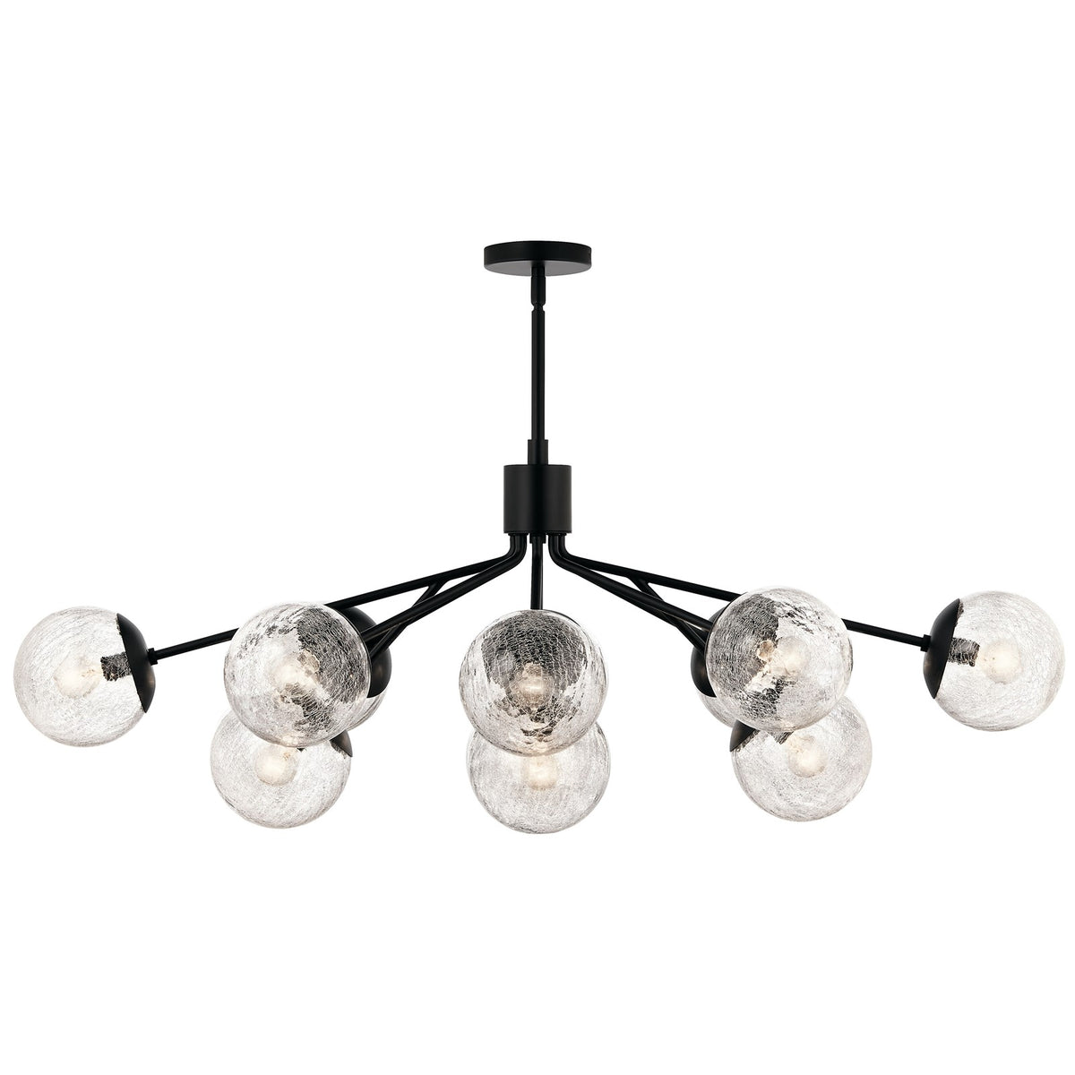Kichler Silvarious 48in 12-Light Linear Chandelier | Modern Black Steel and Clear Crackle Glass | Dining Room & Living Room | Model 52703BK