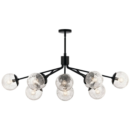Kichler Silvarious 48in 12-Light Linear Chandelier | Modern Black Steel and Clear Crackle Glass | Dining Room & Living Room | Model 52703BK