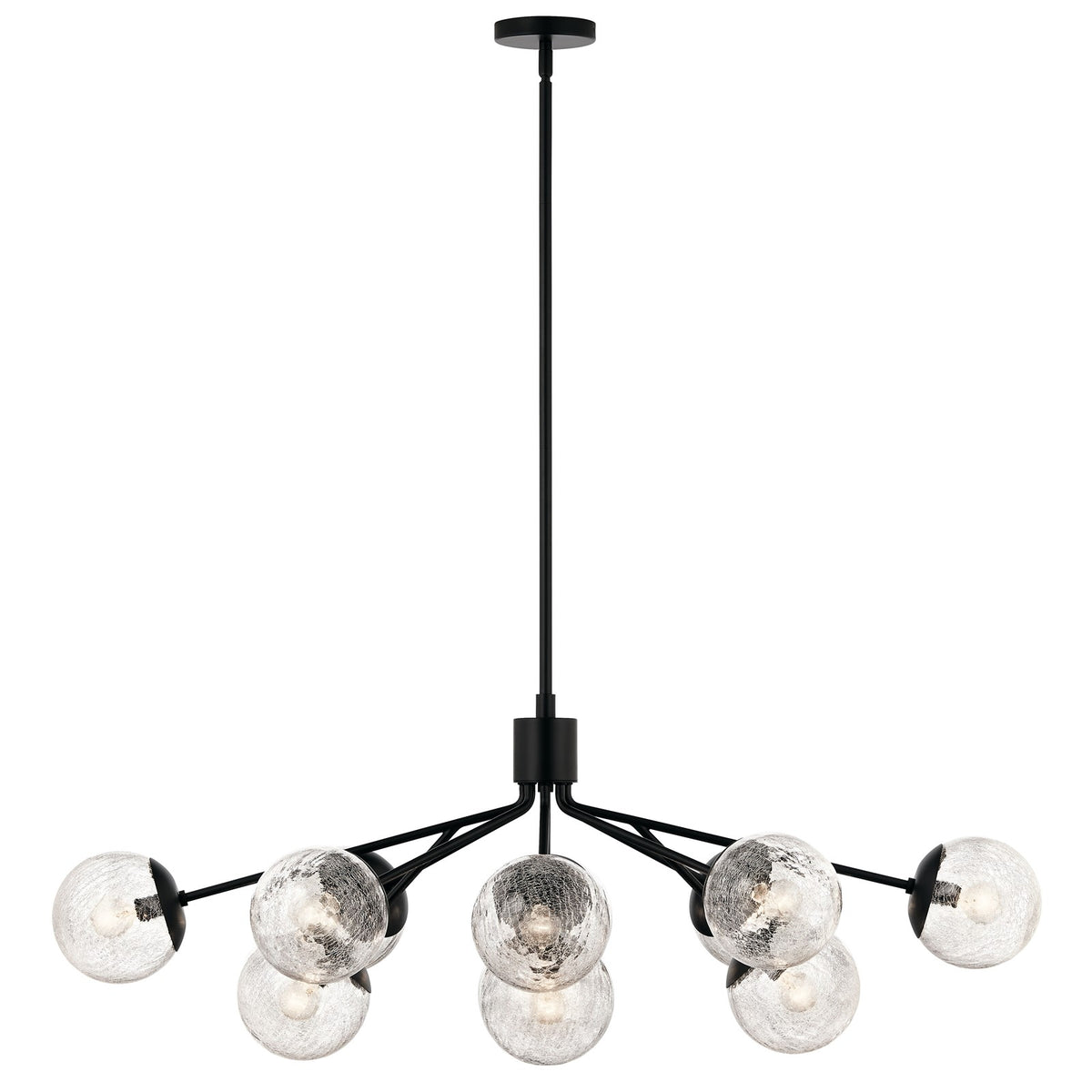 Kichler Silvarious 48in 12-Light Linear Chandelier | Modern Black Steel and Clear Crackle Glass | Dining Room & Living Room | Model 52703BK
