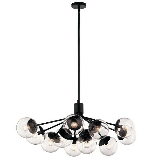 Kichler Silvarious 48in 12-Light Linear Chandelier | Modern Black and Clear Glass | Dining Room & Kitchen Island | 48 x 26 x 17 in | Model 52703BKCLR