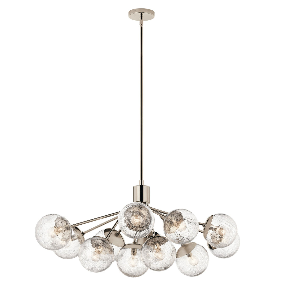 Kichler Silvarious 48in 12-Light Linear Chandelier | Modern Polished Nickel and Clear Crackle Glass | Dining Room & Kitchen Island | Model 52703PN