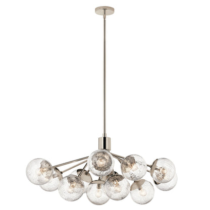 Kichler Silvarious 48in 12-Light Linear Chandelier | Modern Polished Nickel and Clear Crackle Glass | Dining Room & Kitchen Island | Model 52703PN