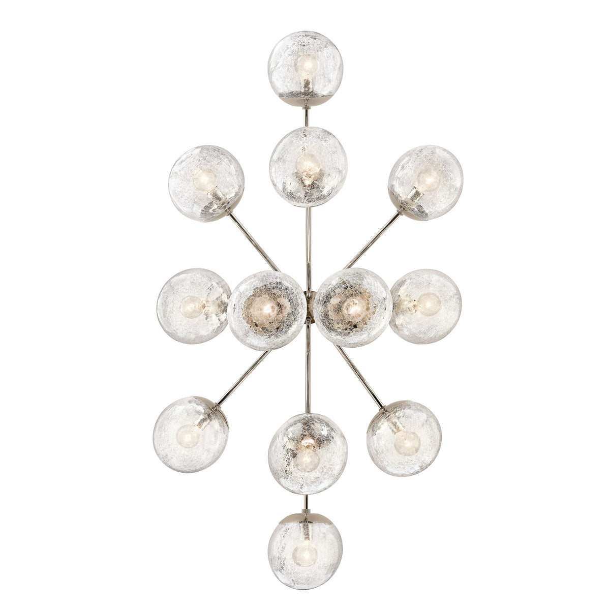 Kichler Silvarious 48in 12-Light Linear Chandelier | Modern Polished Nickel and Clear Crackle Glass | Dining Room & Kitchen Island | Model 52703PN