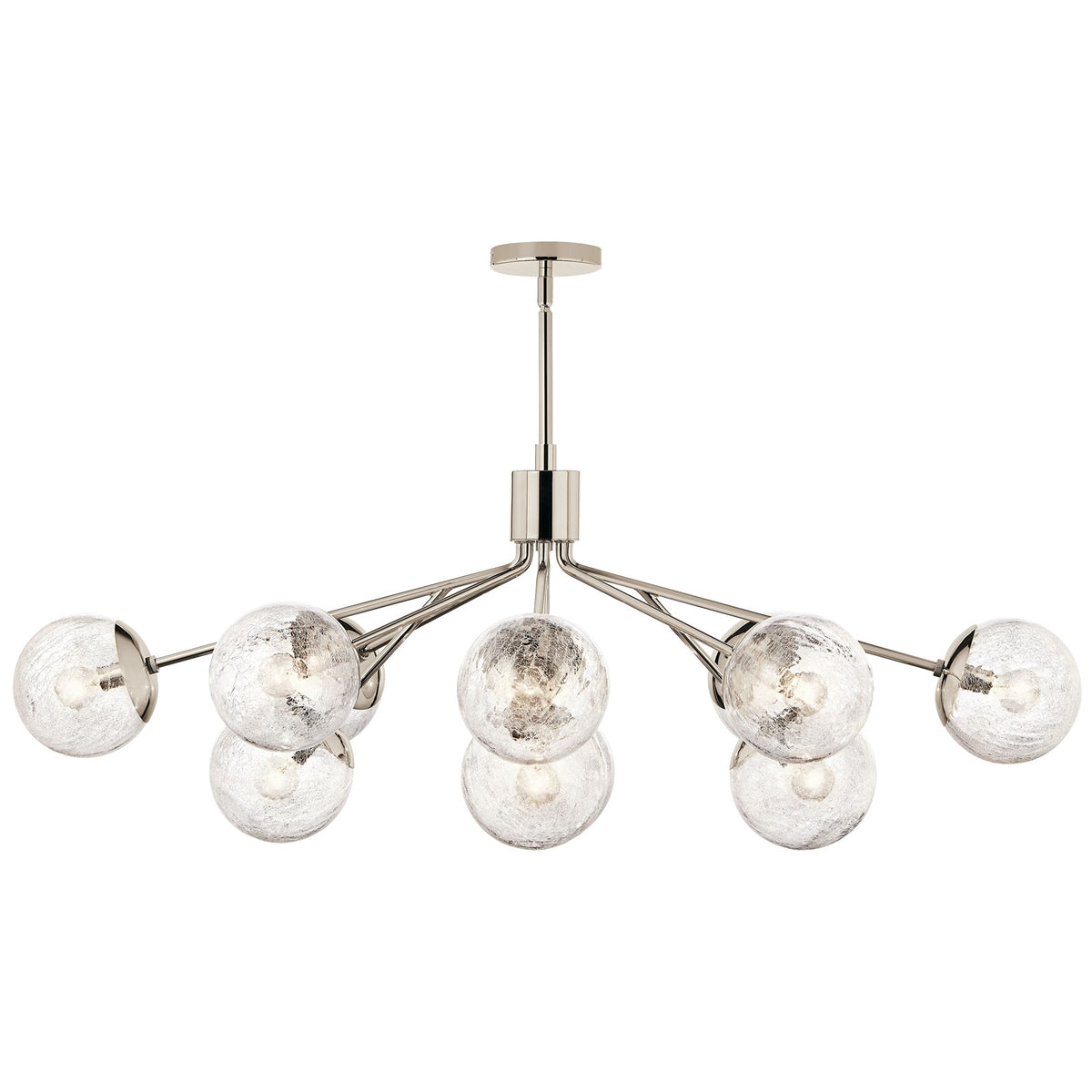 Kichler Silvarious 48in 12-Light Linear Chandelier | Modern Polished Nickel and Clear Crackle Glass | Dining Room & Kitchen Island | Model 52703PN