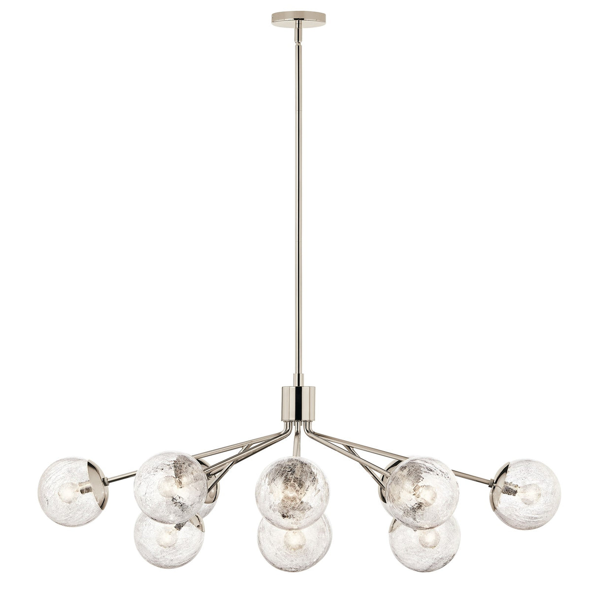 Kichler Silvarious 48in 12-Light Linear Chandelier | Modern Polished Nickel and Clear Crackle Glass | Dining Room & Kitchen Island | Model 52703PN