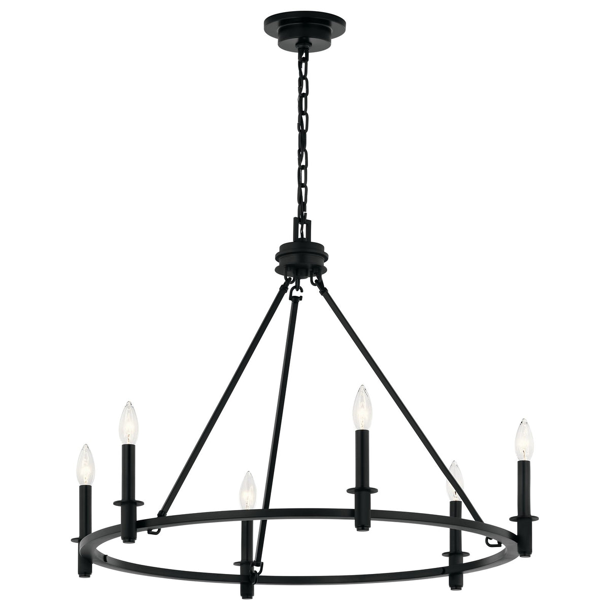Kichler Carrick 23.75in 6-Light Chandelier | Traditional Black Steel Ring | Dining Room & Entryway | 23.75 in H, 60W Candelabra | Model 52705BK