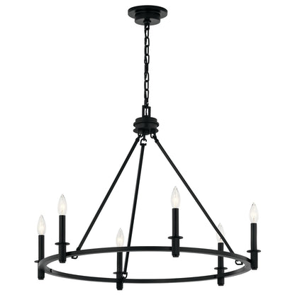 Kichler Carrick 23.75in 6-Light Chandelier | Traditional Black Steel Ring | Dining Room & Entryway | 23.75 in H, 60W Candelabra | Model 52705BK