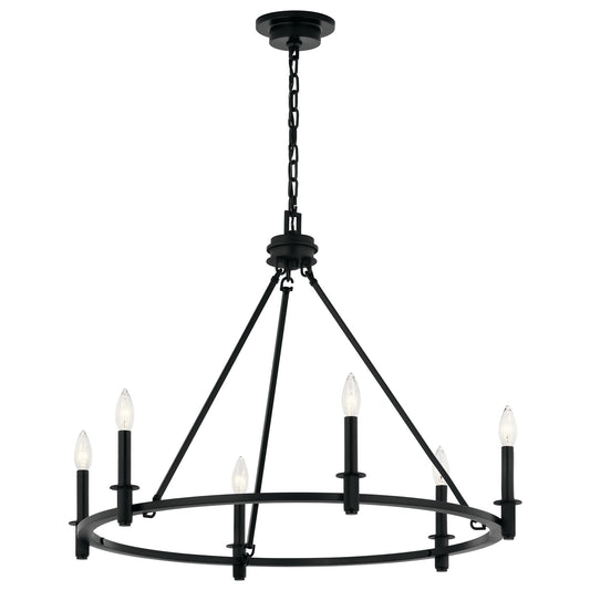 Kichler Carrick 23.75in 6-Light Chandelier | Traditional Black Steel Ring | Dining Room & Entryway | 23.75 in H, 60W Candelabra | Model 52705BK