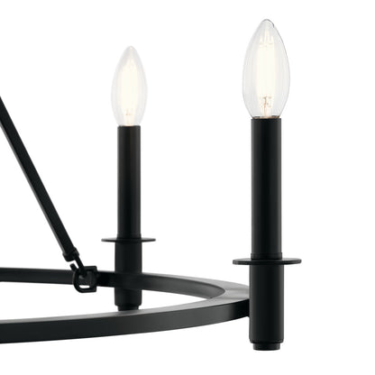 Kichler Carrick 23.75in 6-Light Chandelier | Traditional Black Steel Ring | Dining Room & Entryway | 23.75 in H, 60W Candelabra | Model 52705BK