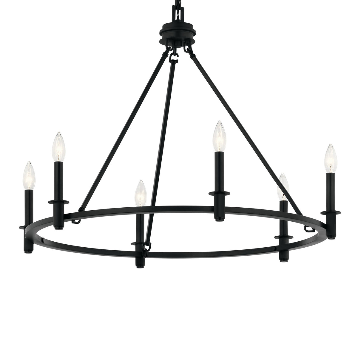 Kichler Carrick 23.75in 6-Light Chandelier | Traditional Black Steel Ring | Dining Room & Entryway | 23.75 in H, 60W Candelabra | Model 52705BK