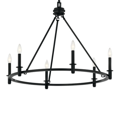 Kichler Carrick 23.75in 6-Light Chandelier | Traditional Black Steel Ring | Dining Room & Entryway | 23.75 in H, 60W Candelabra | Model 52705BK